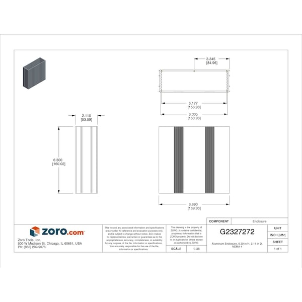 Box Enclosures Screws Electrical Enclosures, 6.30 in H, 2.11 in D, 6.69 in W, 4, Aluminum - B4-160SI
