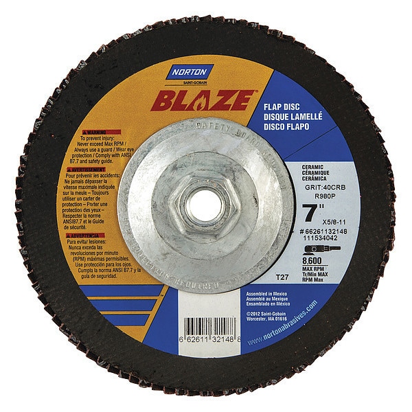 Disco de Aletas Norton Abrasives, Grueso, 40 Granos, 7" de diámetro - 66261132148