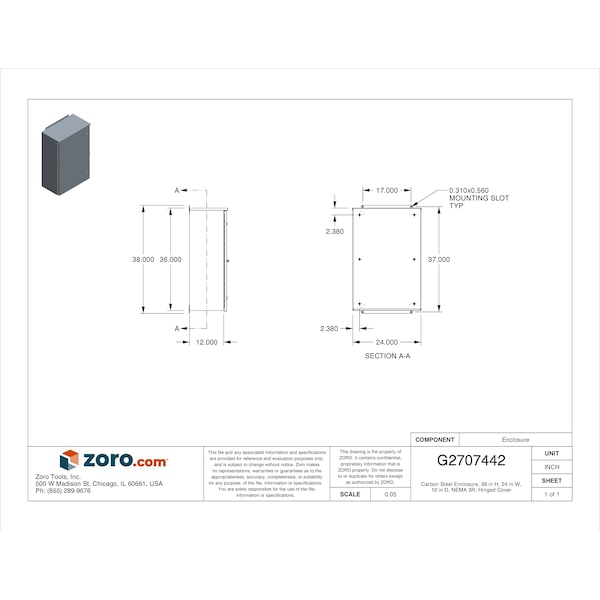 Wiegmann Padlockable Hasp Electrical Enclosures, 36 in H, 12 in D, 24 in W, 3R, Steel - RHC362412
