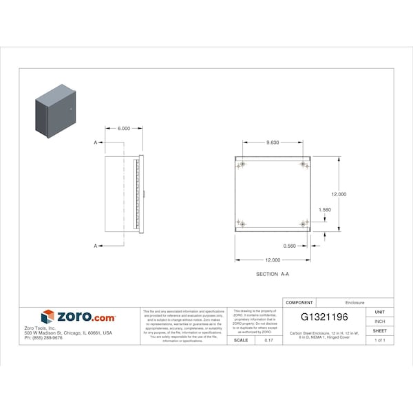Wiegmann 1/4 Turn Latch Electrical Enclosures, 12 in H, 6 in D, 12 in W, 1, Steel - N1C121206
