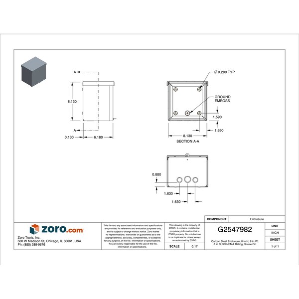 Wiegmann Padlockable Hasp Electrical Enclosures, 8 in H, 6 in D, 8 in W, 3R, Steel - RSC080806