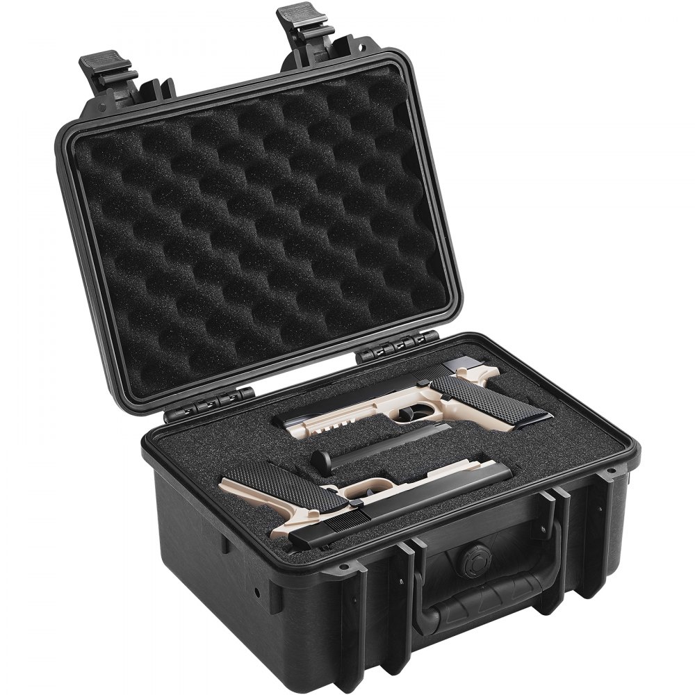 VEVOR Hard Pistol Cases with Pre-cut PU Foam, Waterproof & Dustproof Hard Gun Case for 1 Pistol, 14.1×11.5×7.6 in Lockable Pistol Case, Black - YZSQHRN2ZQ14YDCRRV0