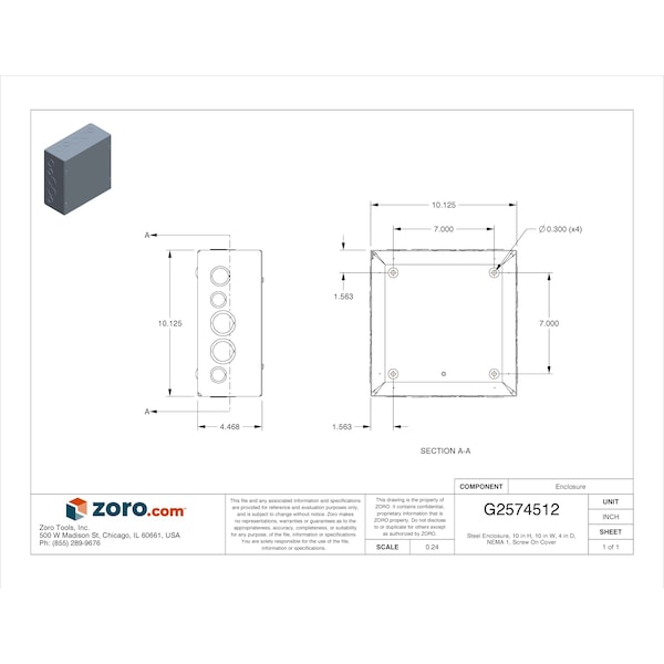Wiegmann Captive Screws Electrical Enclosures, 10 in H, 4 in D, 10 in W, 1, Steel - SC101004G