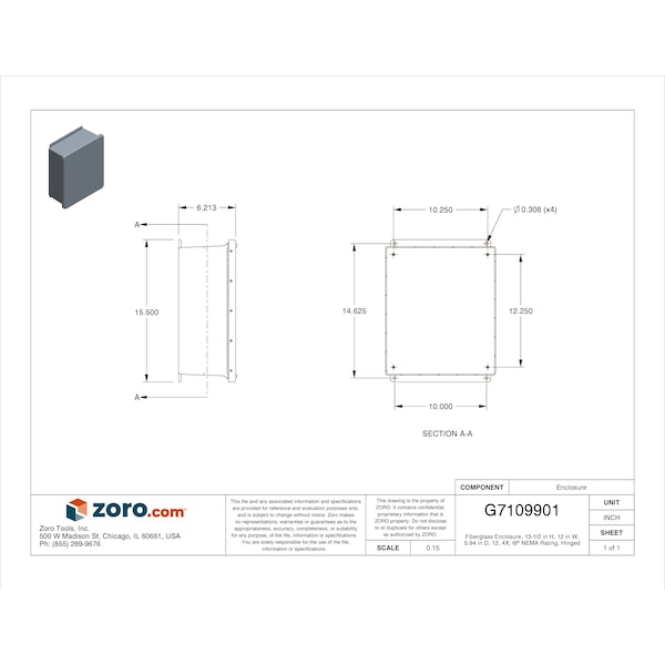 Wiegmann Captive Screws Electrical Enclosures, 13-1/2 in H, 5.94 in D, 12 in W, 1, 12, 3R, 4X, 6P - HW-J141206CHSC