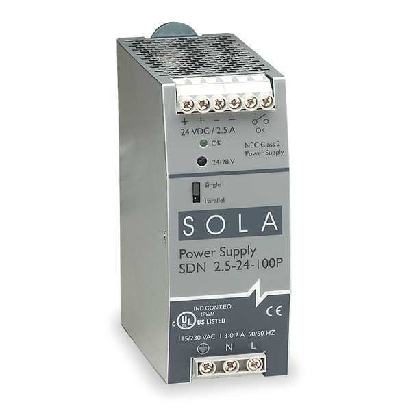 Solahd DC Power Supply, 85/264V AC, 60 W, 2.5 A, DIN Rail/Chassis - SDN2.524100P