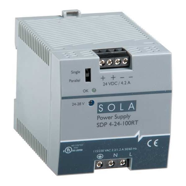 Solahd DC Power Supply, 176/264V AC; 210/375V DC; 85/132V AC, 100 W, 4.2 A, DIN Rail - SDP424100RT