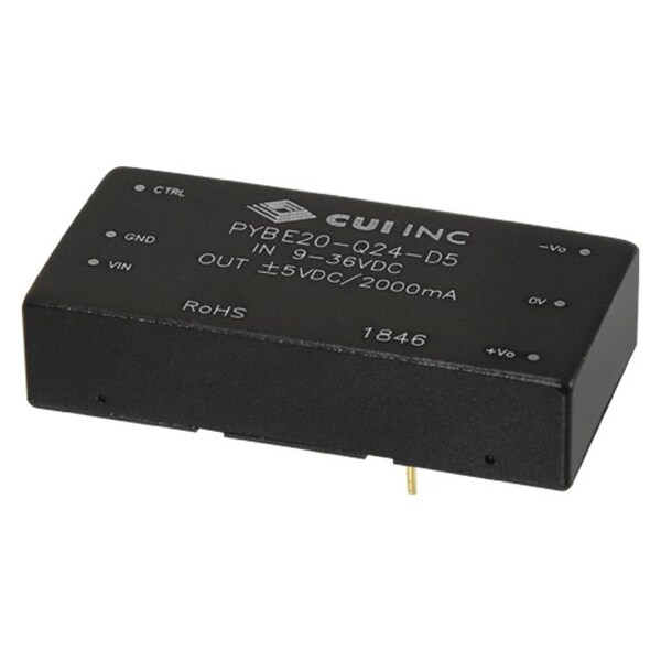 Cui Inc DC to DC Converter, 48V DC to 15/ -15V DC, 10VA, 0 Hz - PYBE20-Q48-D15