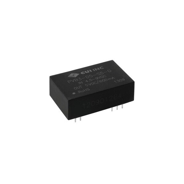 Cui Inc DC to DC Converter, 5V DC to 5/ -5V DC, 3VA, 0 Hz - PVB3-D5-D5-D