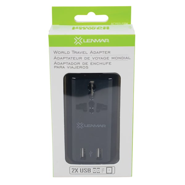 Lenmar Ultra-Compact All-in-One Travel Adapter with USB Port, Black - AC150USBK