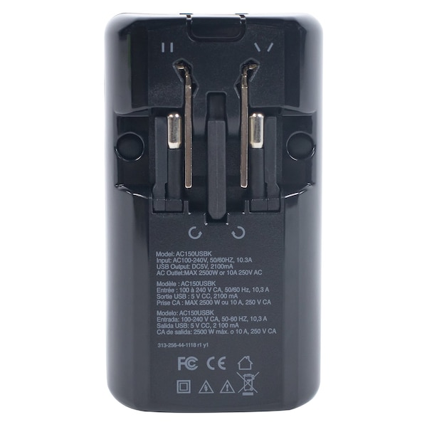 Lenmar Ultra-Compact All-in-One Travel Adapter with USB Port, Black - AC150USBK