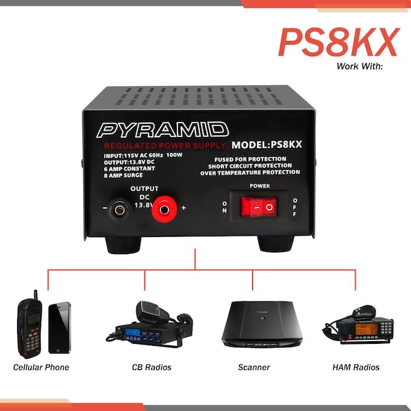 Pyramid AC to DC Converter, 115V AC to 13.8V DC, 60 Hz - PS8KX