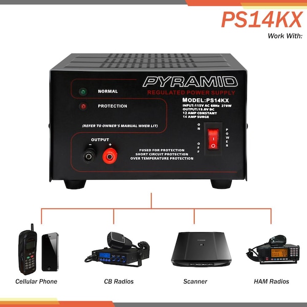 Pyramid AC to DC Converter, 115V AC to 13.8V DC, 60 Hz - PS14KX
