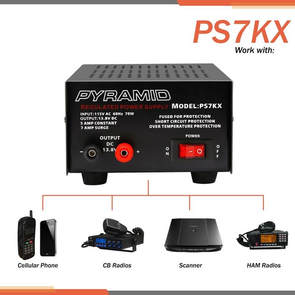 Pyramid AC to DC Converter, 115V AC to 13.8V DC, 60 Hz - PS7KX