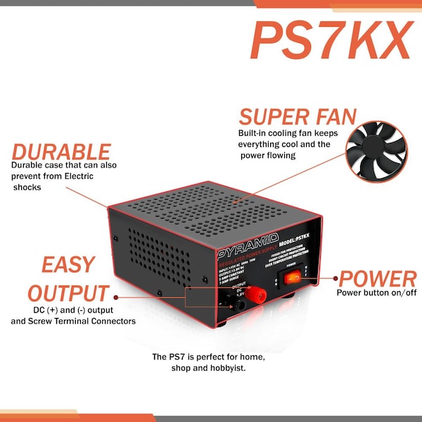 Pyramid AC to DC Converter, 115V AC to 13.8V DC, 60 Hz - PS7KX
