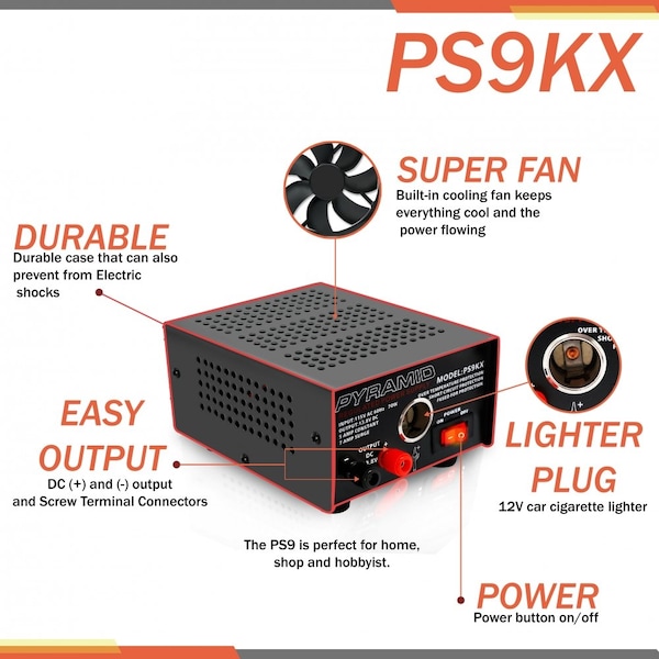 Pyramid AC to DC Converter, 115V AC to 13.8V DC, 60 Hz - PS9KX