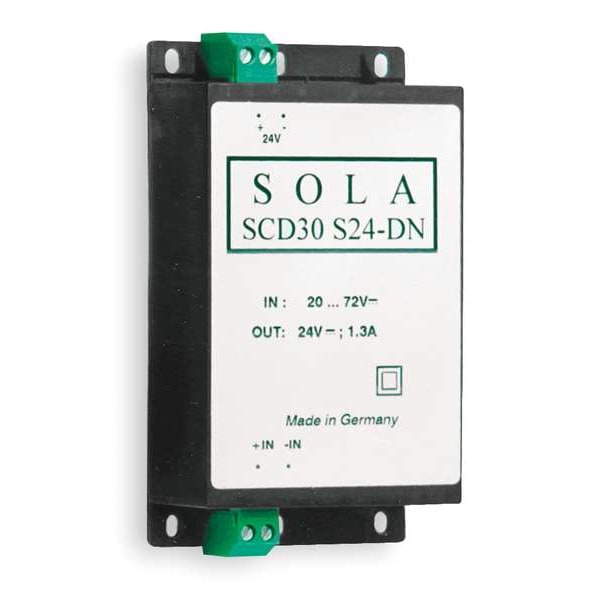 Solahd Industrial DC to DC Converter, 20-72V DC to 24V DC, 30W, 0 Hz, DIN Rail/Chassis, Metal - SCD30S24DN