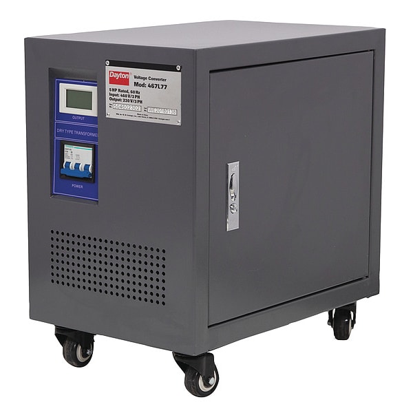 Dayton Step Up/Step Down Voltage Converter, 230V AC to 460V AC, 3000VA, 60 Hz, Portable, Steel - 467L77