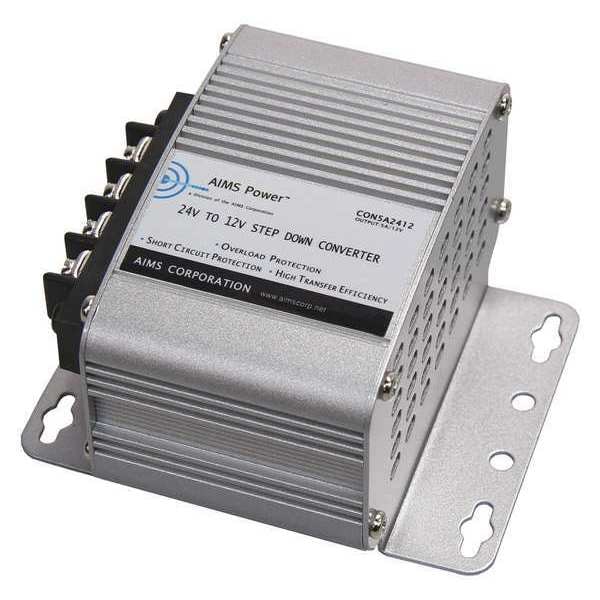 Aims Power DC to DC Converter, 24V DC to 12V DC, 0 Hz, Aluminum - CON5A2412