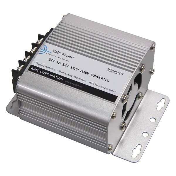 Aims Power DC to DC Converter, 24V DC to 12V DC, 0 Hz, Aluminum - CON10A2412