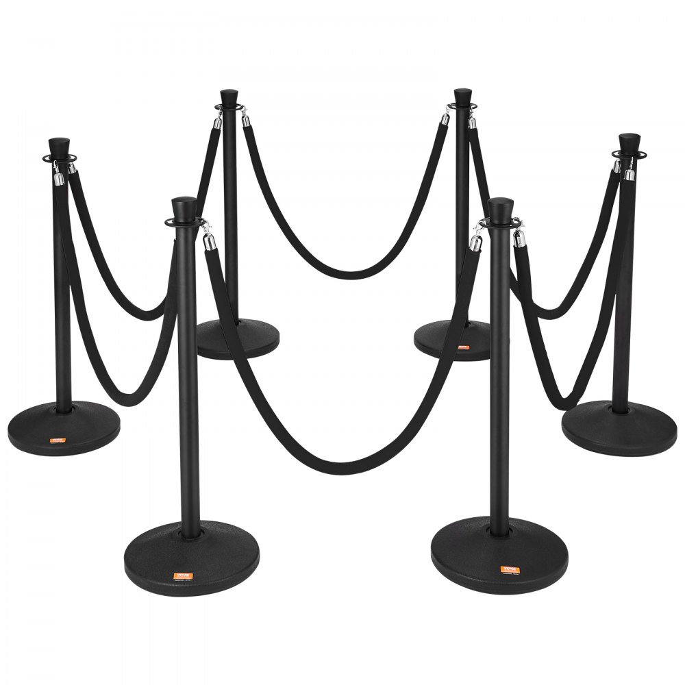 VEVOR Stanchion Post with Velvet Rope, 6-Pack Crowd Control Stanchion with 6PCS 5FT Black Velvet Ropes, Carbon Steel Baking Painted Queue Barrier Line Divider & Fillable Plastic Base for Wedding Party - GTGLZSLKTCHSV0K9ZV0