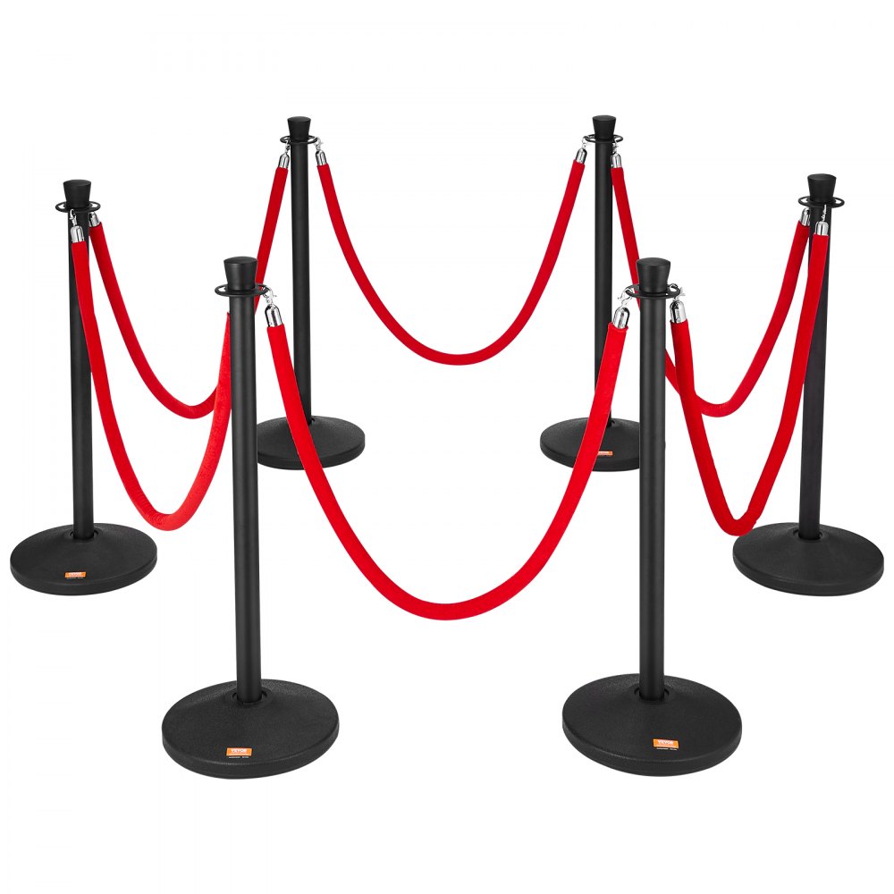 VEVOR Stanchion Posts with Velvet Ropes, 6-Pack Crowd Control Stanchion with 6PCS 5FT Red Velvet Ropes, Carbon Steel Baking Painted Queue Barrier Line Divider & Fillable Plastic Base for Wedding Party - GTGLZSLKTCHSG9ZCOV0