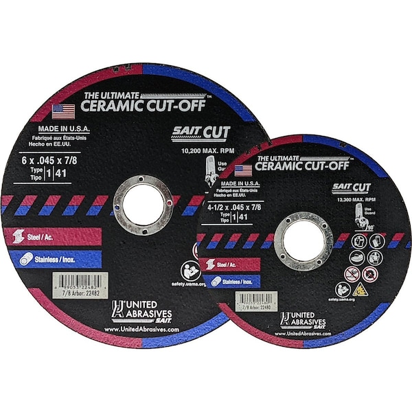 United Abrasives/Sait - Disco de corte tipo 1 CERAMIC 5" x .045" x 7/8" Cerámica de aluminio - 22481