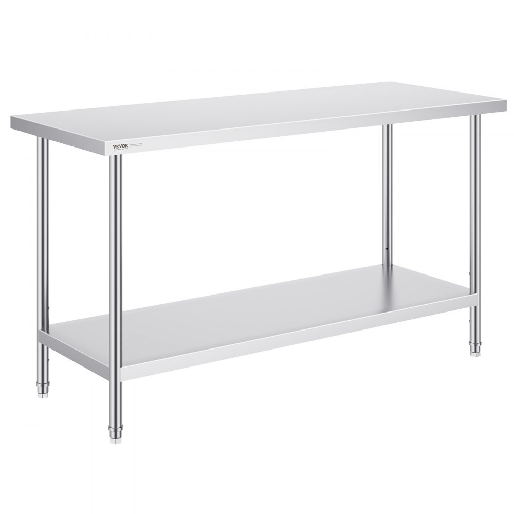 VEVOR Stainless Steel Prep Table, 24 x 60 x 34 Inch, Heavy Duty Metal Worktable with 3 Adjustable Height Levels, Commercial Workstation for Kitchen Garage Restaurant Backyard - CFBXGGZTLCWJPPGVSV0