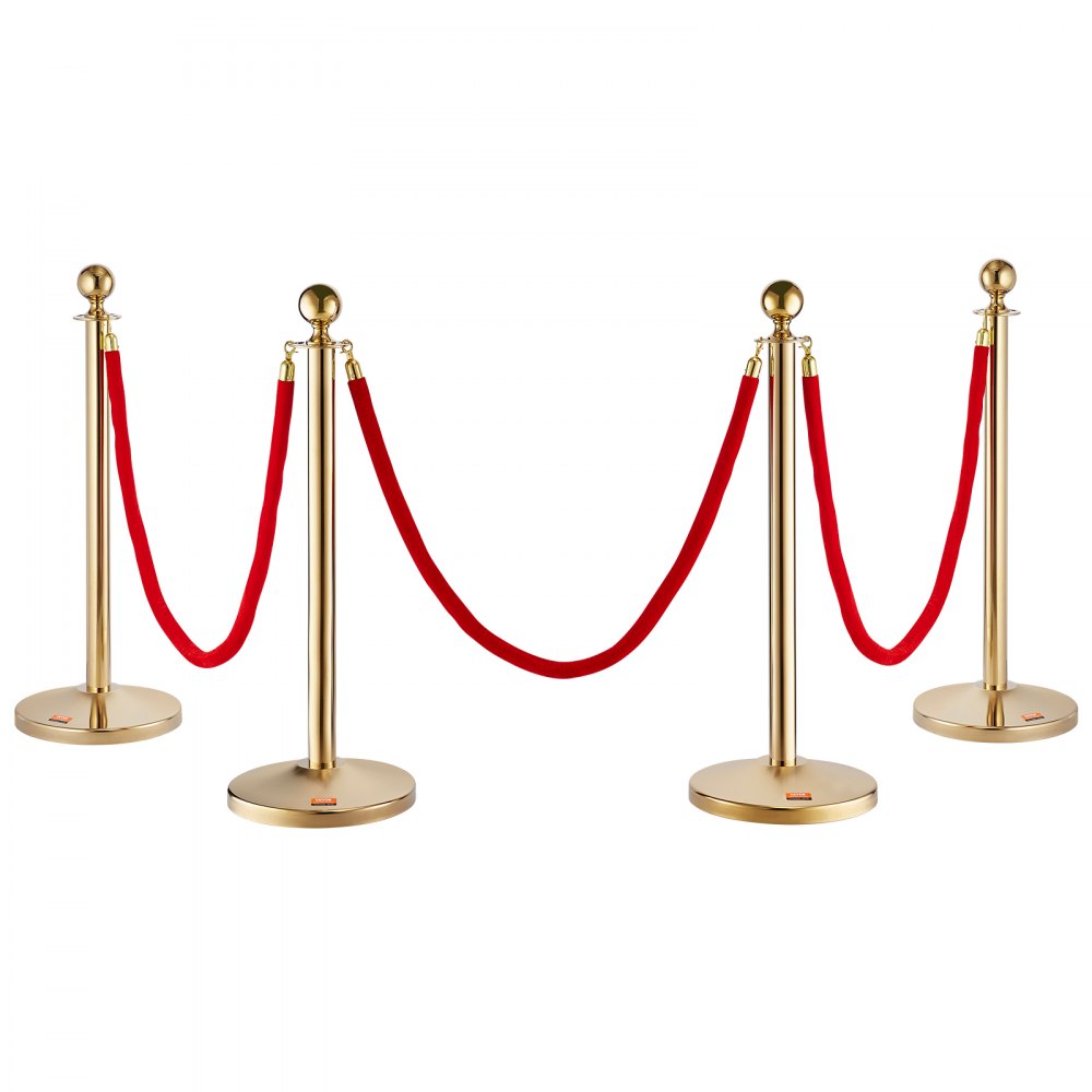 VEVOR Stanchion Post with Velvet Rope, 4-Pack Crowd Control Stanchion with 3PCS 5FT Red Velvet Ropes, Stainless Steel Queue Barrier Line Divider with Fillable Base & Ball Top for Wedding Museum Party - QTGLZJSBXGKT8MRTBV0