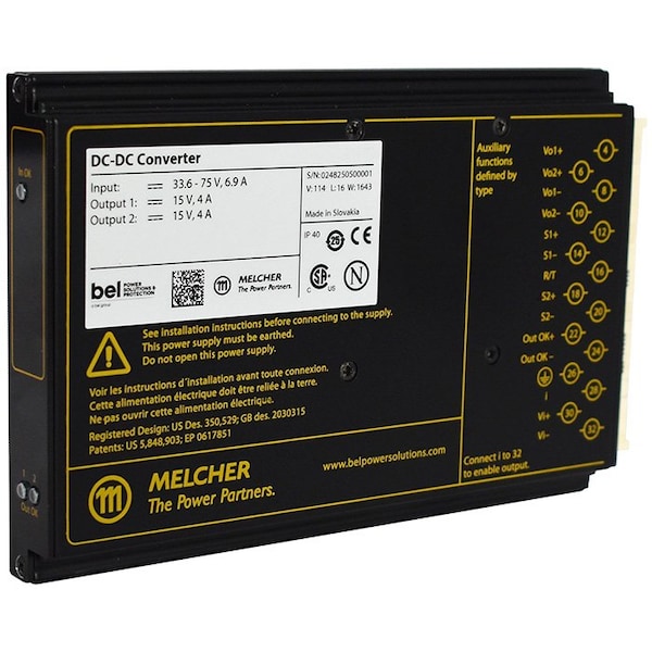 Bel Power Solutions DC to DC Converter, 16-36V DC to 24/24V DC, 192VA, 0 Hz, Chassis - BP2660-9RG
