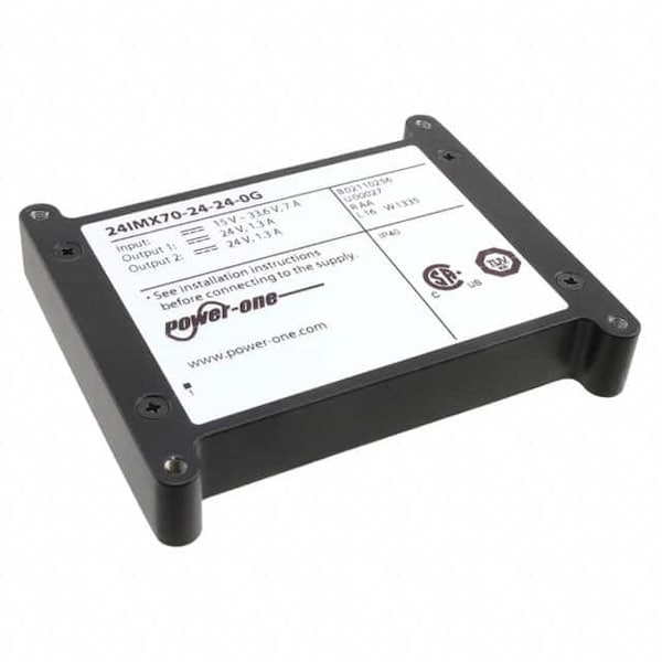 Bel Power Solutions DC to DC Converter, 15-33.6V DC to 24/24V DC, 62VA, 0 Hz, Through Hole, Metal - 24IMX70-24-24-0G