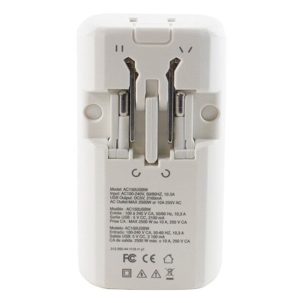 Lenmar Ultra-Compact All-in-One Travel Adapter with USB Port, White - AC150USBW