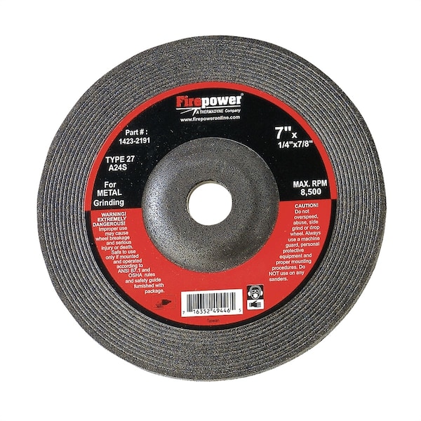 Rueda de rectificado Firepower, T-27, 7" x 1/4", 1423-2191 - FPW1423-2191