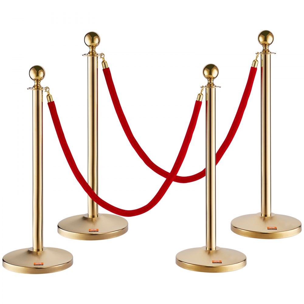 VEVOR Stanchion Post with Velvet Rope, 4-Pack Crowd Control Stanchion with 2PCS 5FT Red Velvet Ropes, Stainless Steel Queue Barrier Line Divider with Fillable Base & Ball Top for Wedding Museum Party - QTGLZJSBXGKT1C9XHV0