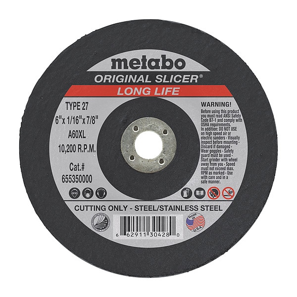 Rueda de corte Metabo, T27, A60XL, 6"X1/16"X7/8" - 655350000