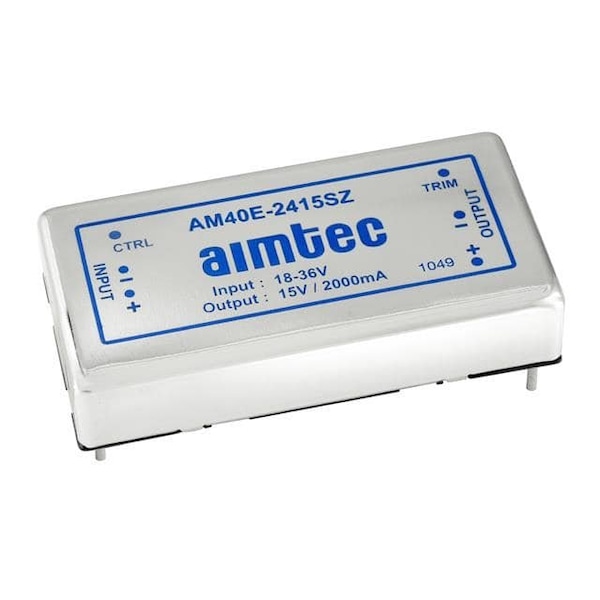 Aimtec DC to DC Converter, 48V DC to 12V DC, 40VA, 0 Hz, Nickel Coated Copper - AM40E-4812SZ