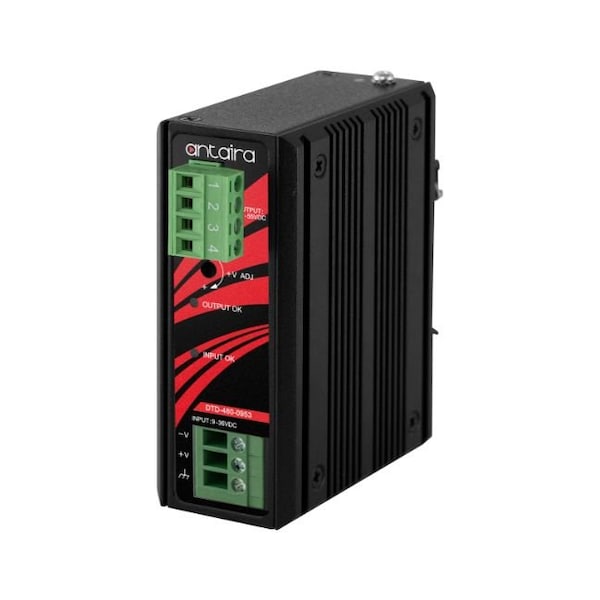 Antaira DC to DC Converter, 9-36V DC to 53V DC, 480VA, 0 Hz, DIN Rail/Wall, Metal - DTD-480-0953-T