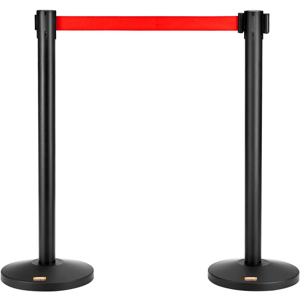VEVOR Crowd Control Stanchions, 2-Pack Crowd Control Barriers, Carbon Steel Baking Painted Stanchion Queue Post with 11FT Red Retractable Belt, Belt Barriers Line Divider for Exhibition, Airport - ZGGLZHSTZX2JQGN8RV0