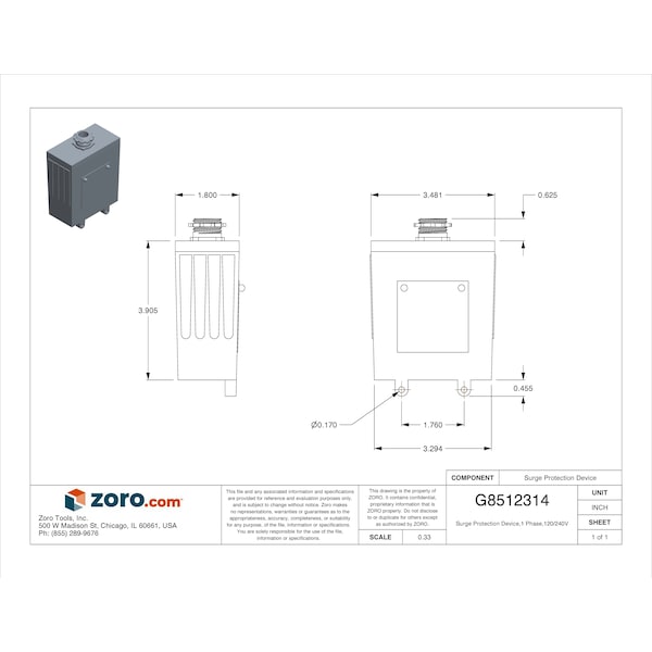 5-2-1 Compressor Saver Surge Protection Device, 1 Phase, 120/240V, 2 Poles, 2 Wires - SPD60