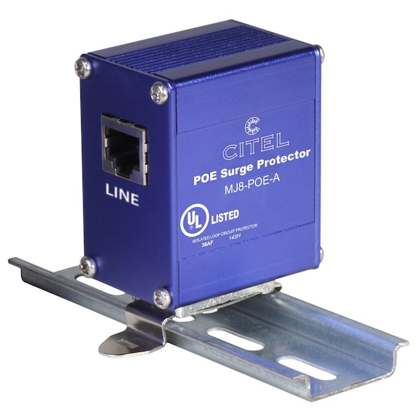 Citel DIN Rail Ethernet Protector, Poe Cat 6A, Rj45 In/Out - MJ8-POE-A