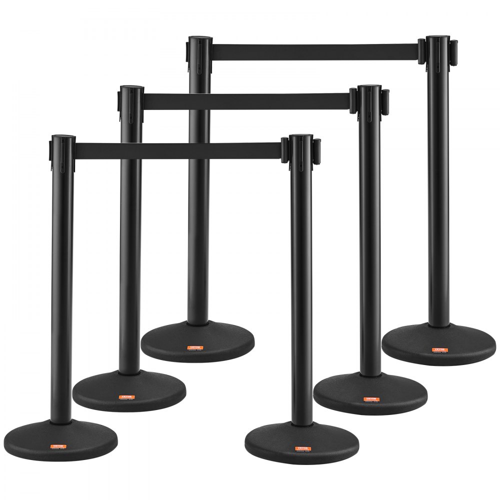 VEVOR Crowd Control Stanchions, 6-Pack Crowd Control Barriers with 3PCS 6.5FT Black Retractable Belts, Plastic Stanchion Queue Post, Belt Barriers Line Divider Stanchion Set for Airport, Exhibition - ZGGLZHSSLZX6P36AJV0