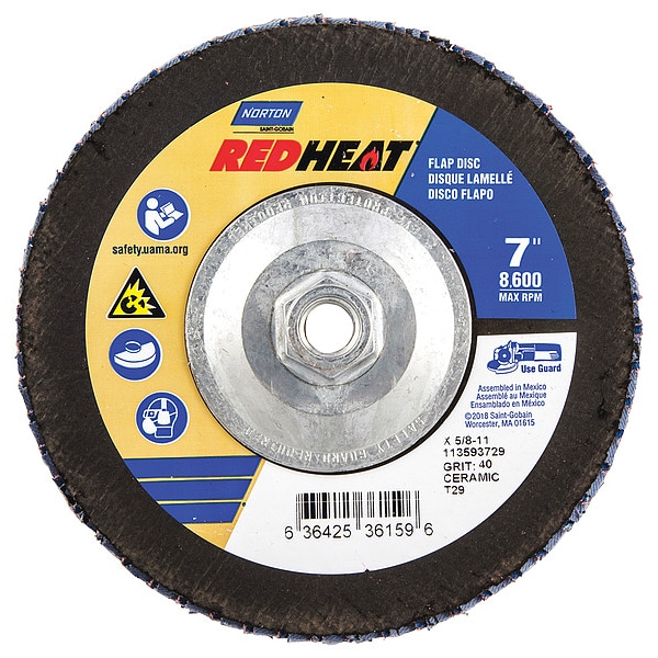 Disco de láminas Norton Abrasives, 7 pulgadas x 40 granos, 5/8-11 - 63642536159