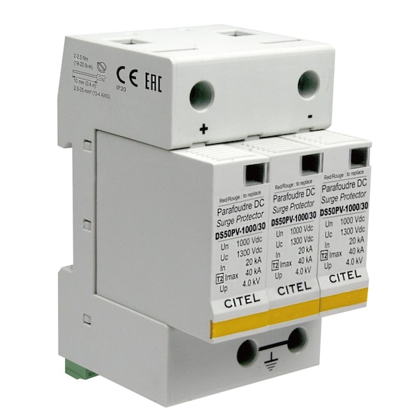 Citel Surge Protection Device, 1000V, 3 Poles, 2 Wires - DS50PVS-1000