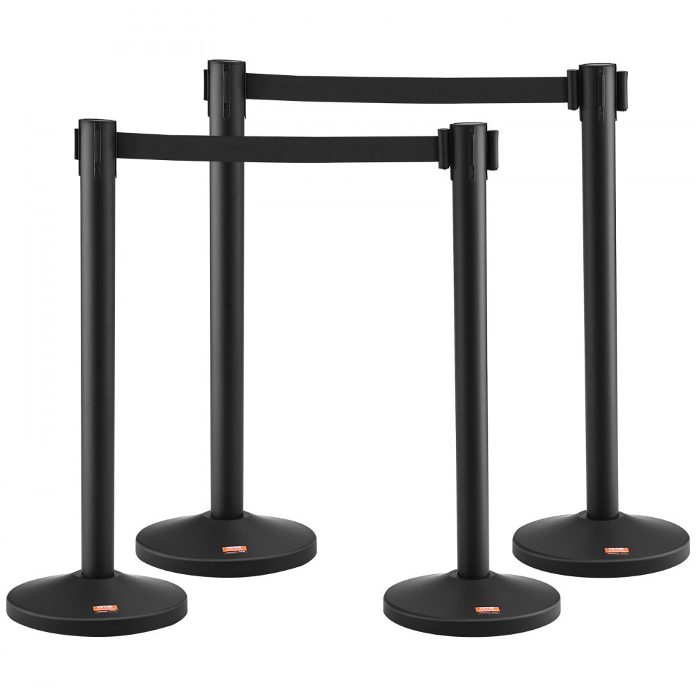VEVOR Crowd Control Stanchion, 4-Pack Crowd Control Barrier, Carbon Steel Baking Painted Stanchion Queue Post with 2PCS 6.5FT Retractable Belt & Fillable Base, Belt Barrier Line Divider, Easy Assembly - ZGGLZHSTKTC46BH03V0