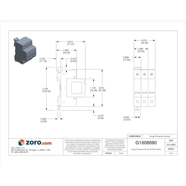 Mersen Surge Protection Device, 3 Phase, 240V AC, 3 Poles, 4 Wires - STP240D07