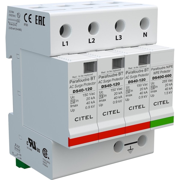 Citel Surge Protection Device, 3 Phase, 120/240V, 4 Wires - DS44S-120/G