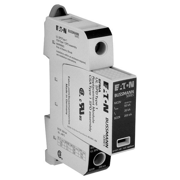 Eaton Bussmann Surge Arrester, 1 Phase, 120/240V, 1 Poles - BSPMA1120S2GR
