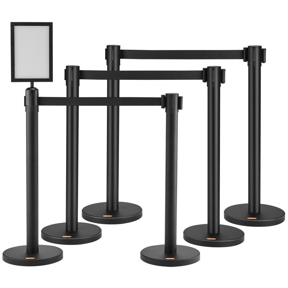VEVOR Crowd Control Stanchions, 6-Pack Crowd Control Barriers, Carbon Steel Baking Painted Stanchion Queue Post with Sign Holder & 3PCS 6.5FT Retractable Belt, Belt Barrier Line Divider, Easy Assembly - ZGGLZHSTZX6JU9ZDTV0