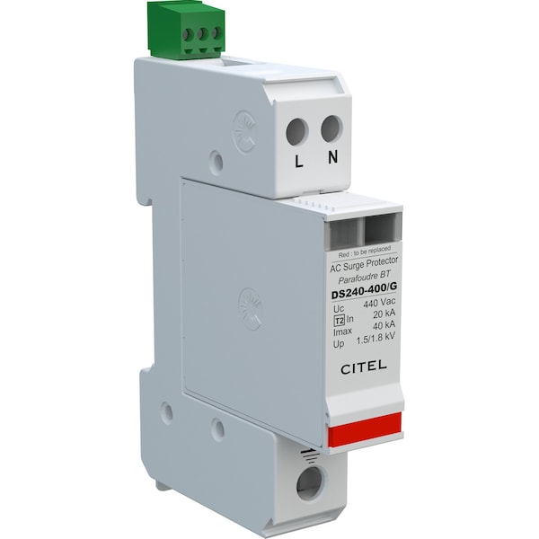 Citel Surge Protection Device, 1 Phase, 230/400V, 2 Poles, 2 Wires - DS240S-400/G