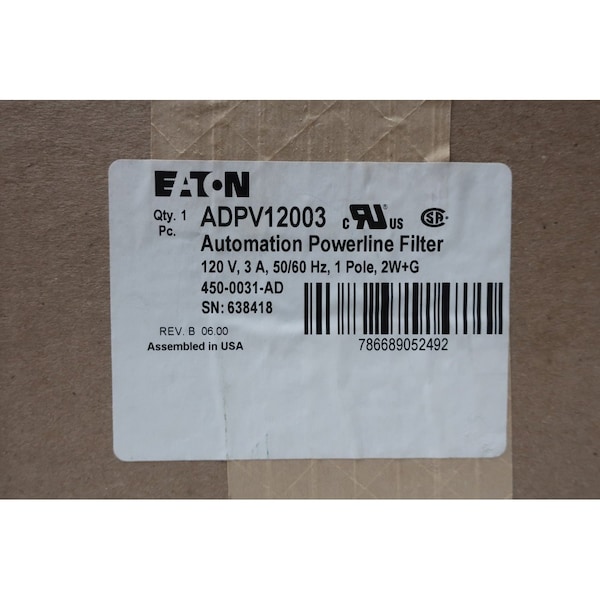 Eaton Power Noise Filter, 3A Max Amps, 120V Input Voltage - ADPV12003