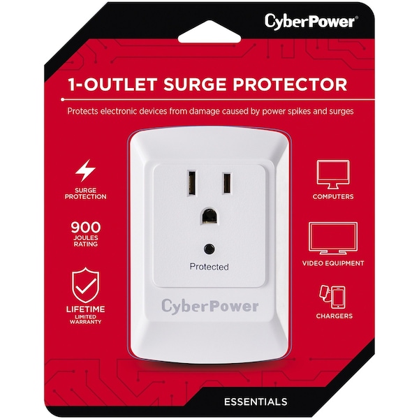 Cyberpower CyberPower Essential 0 ft. L 1 outlets Wall Tap White 900 J - B100WRC1